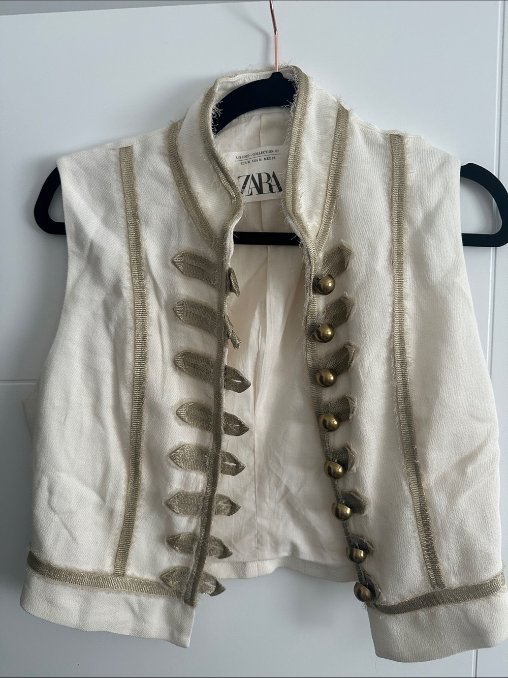 Zara Chic Military Style Cream Vest with Gold Buttons